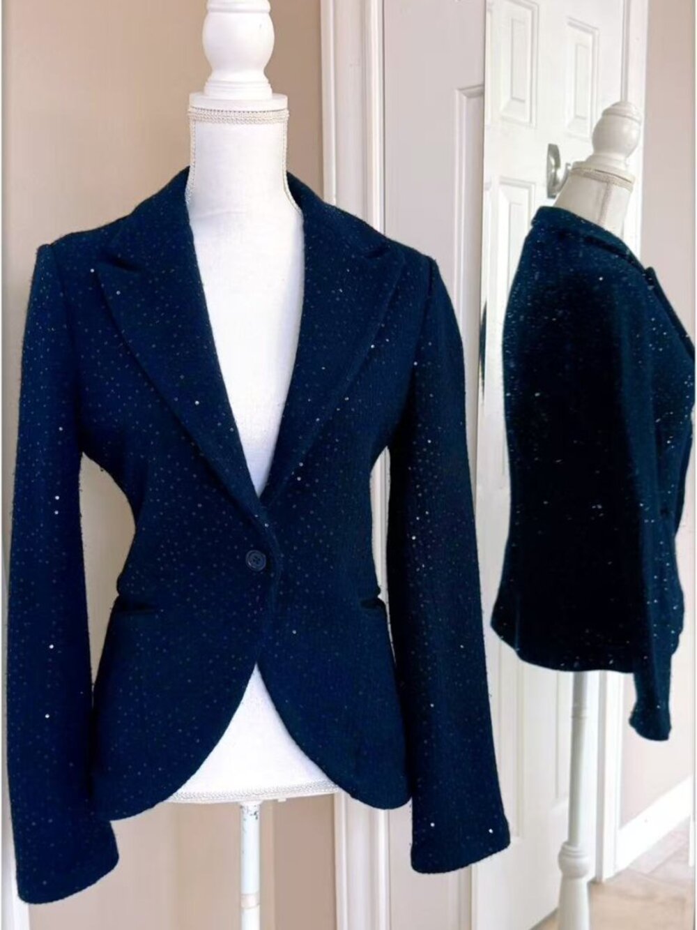 BCBGMAXAZRIA Whitley Sequin Wool-Knit Blazer size M